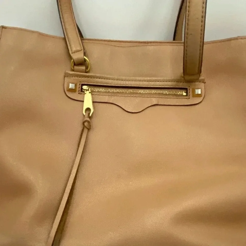 Rebecca Minkoff Tote Bag‎ Womens Tan Leather Zip Sides Shoulder Purse Handbag
